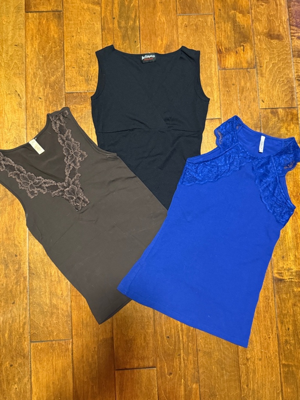 Three Black/Brown/Blue Sleeveless Body Shaping Stretch Camisoles